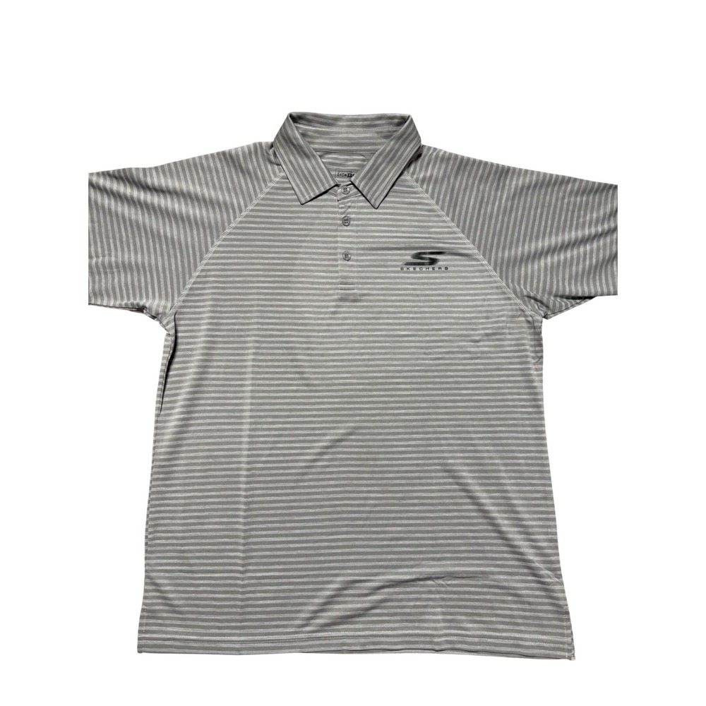 Skechers GoGolf‎ Mens Gray Striped Performance Polo Shirt Large Raglan Sleeve